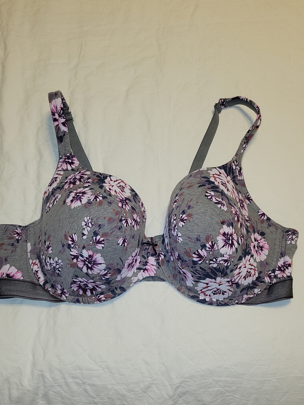 Cacique Gray Bra with Pink Floral Design
